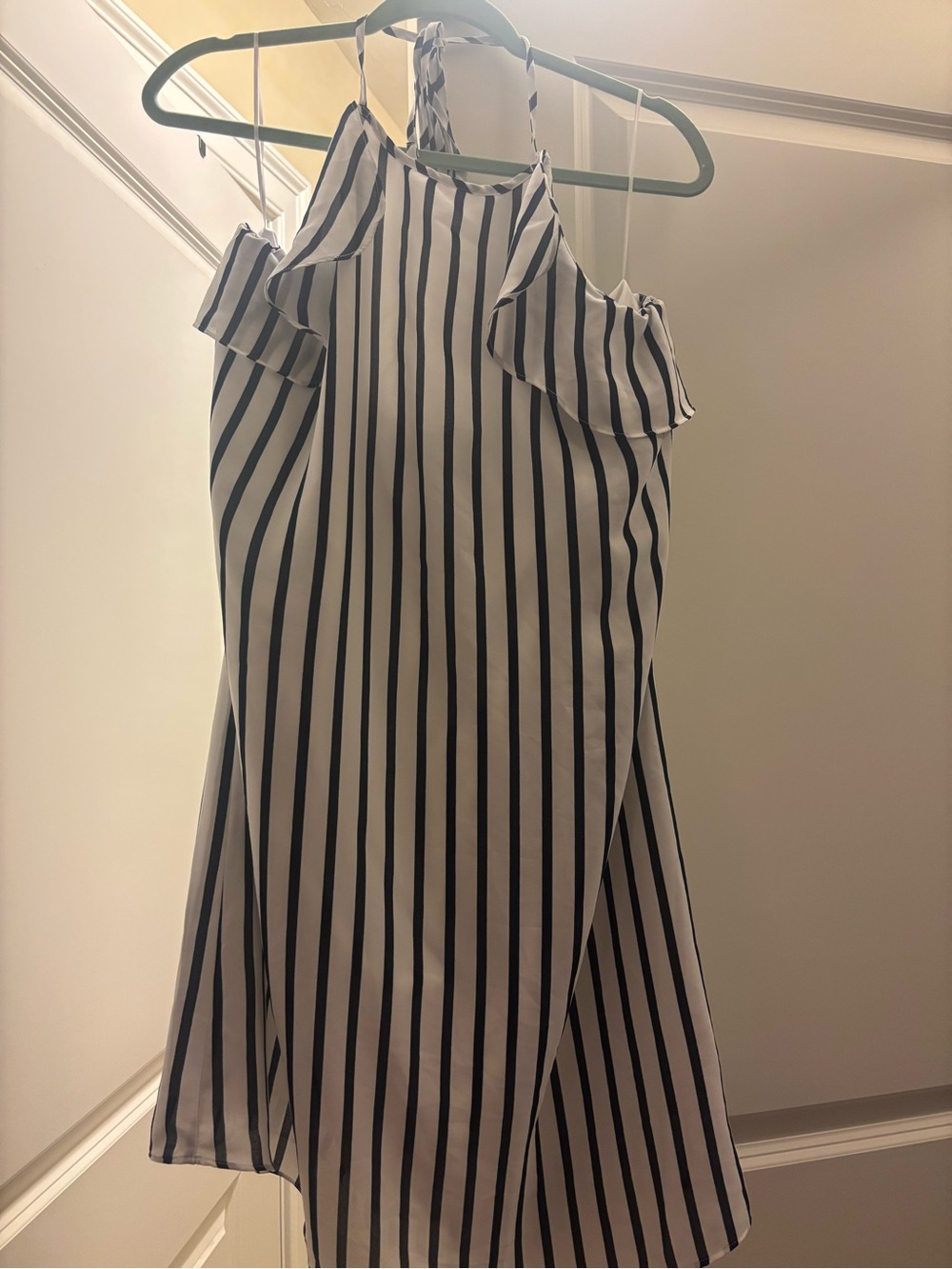 Black & White Vertical Stripe Cold-Shoulder Dress